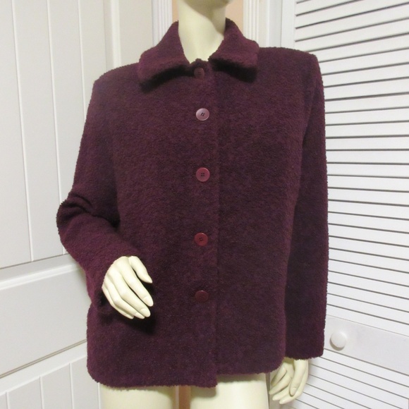 EILEEN FISHER Womens Wool Coat Woolen Sweater Jacket M Burgundy Red Winter Coats - Picture 5 of 8